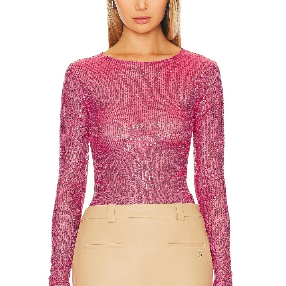Free People•Sequin Black Long Sleeve Top size XS - Picture 2 of 8